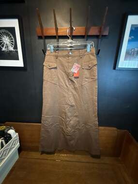Matan Long Khaki Cotton Twill Cargo Maxi Skirt with Quilted Detailing